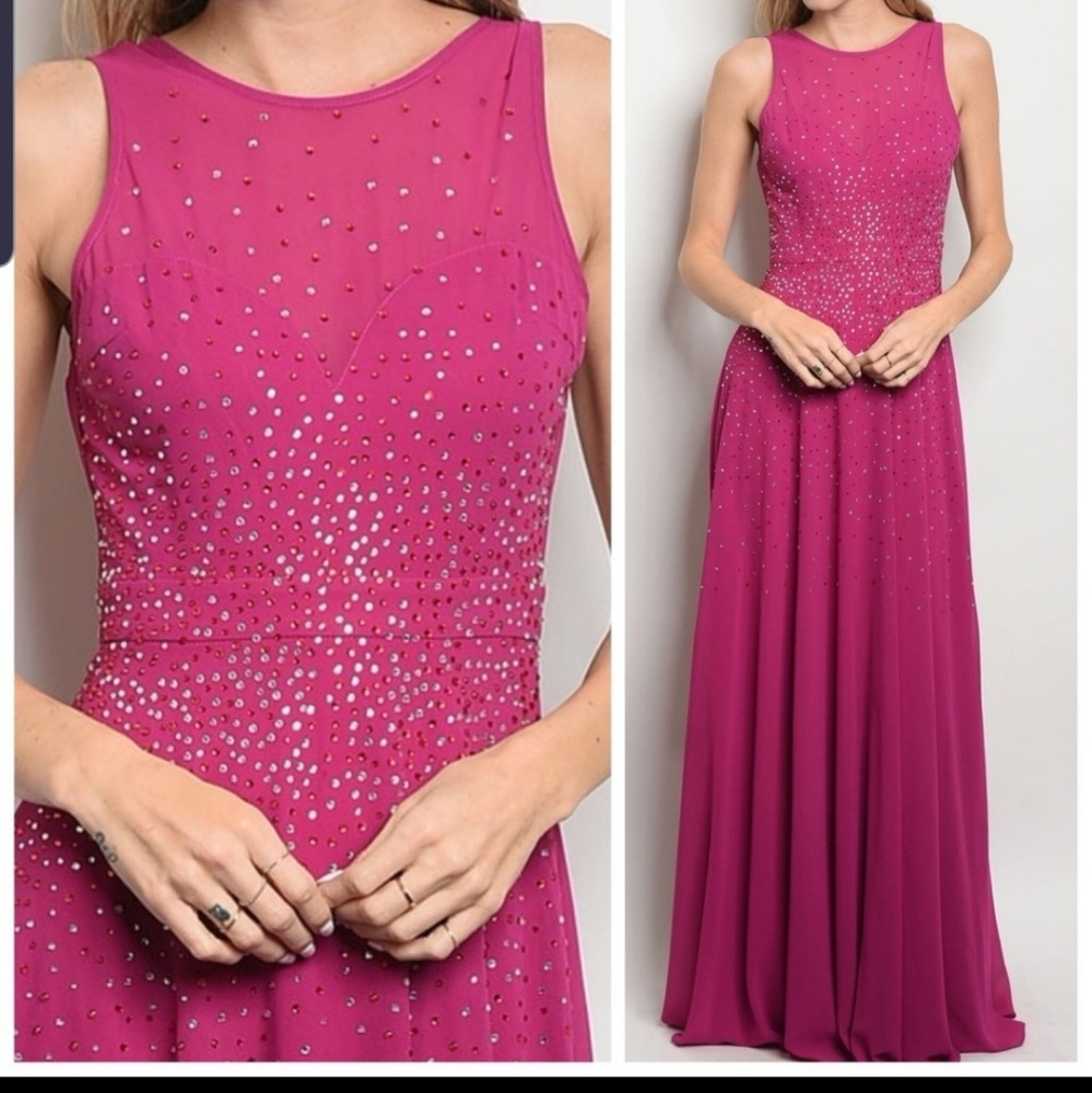 Magenta with rhinestones gown (t12)